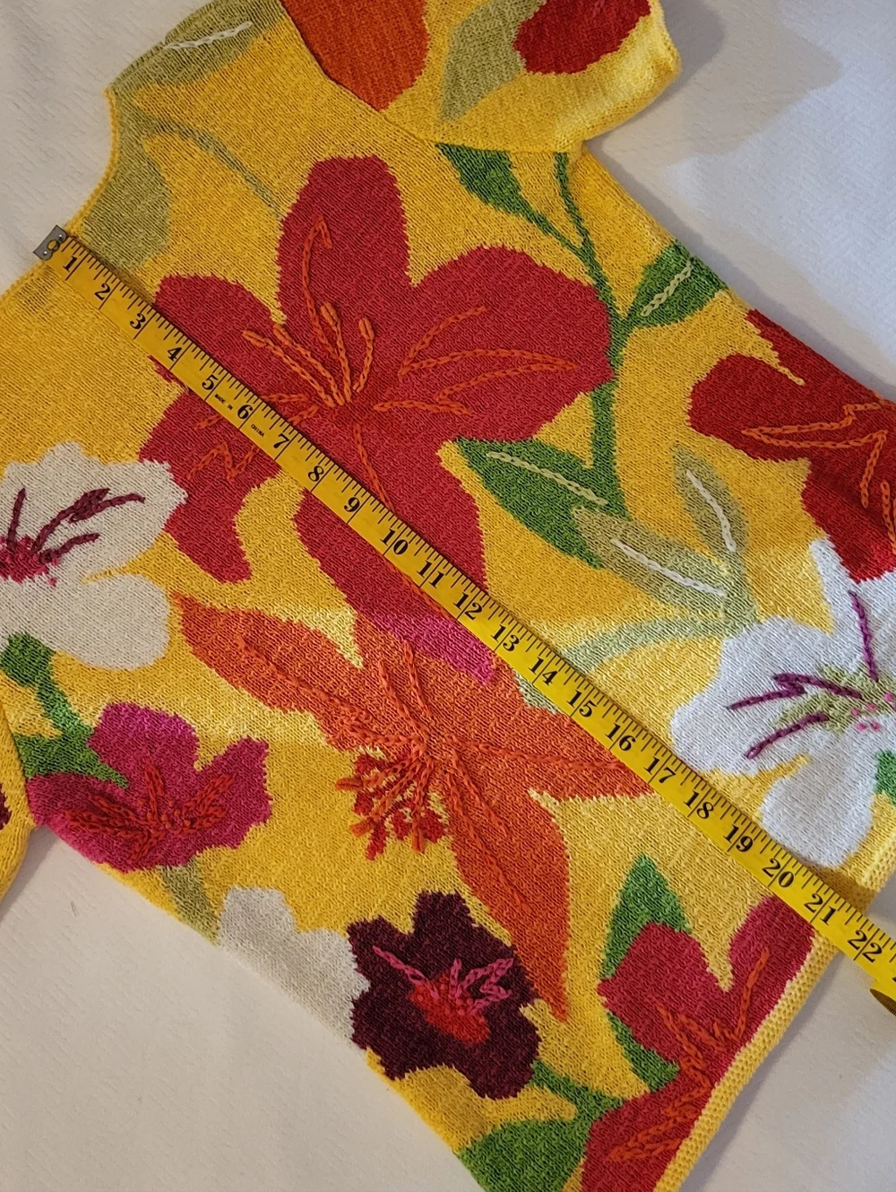 Susan Bristol Yellow Floral Short-Sleeve Crewneck Sweater